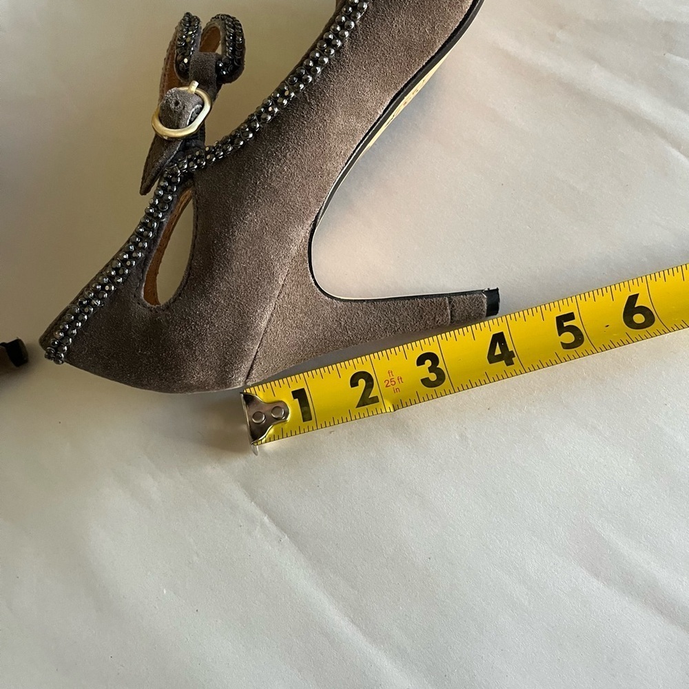 Anthropologie Miss Albright Taupe/Gray Mary Jane Suede embellished Stilleto sz 9 - Picture 11 of 11